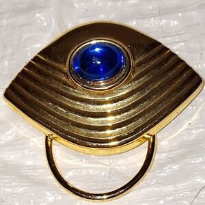Art Deco Inspired Vintage Scarf Clip Gold Tone Blue Cabochon Grandmacore